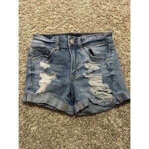 Aero High Waisted Midi Jean Shorts Size 00 Distressed Stretch Cuffed